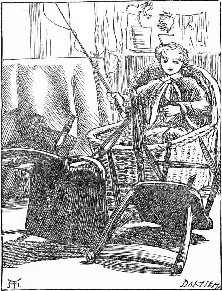 Diamond sits in the baby's wicker cradle, holding a long whip, and drives a team of two upturned chairs harnessed in front of it.