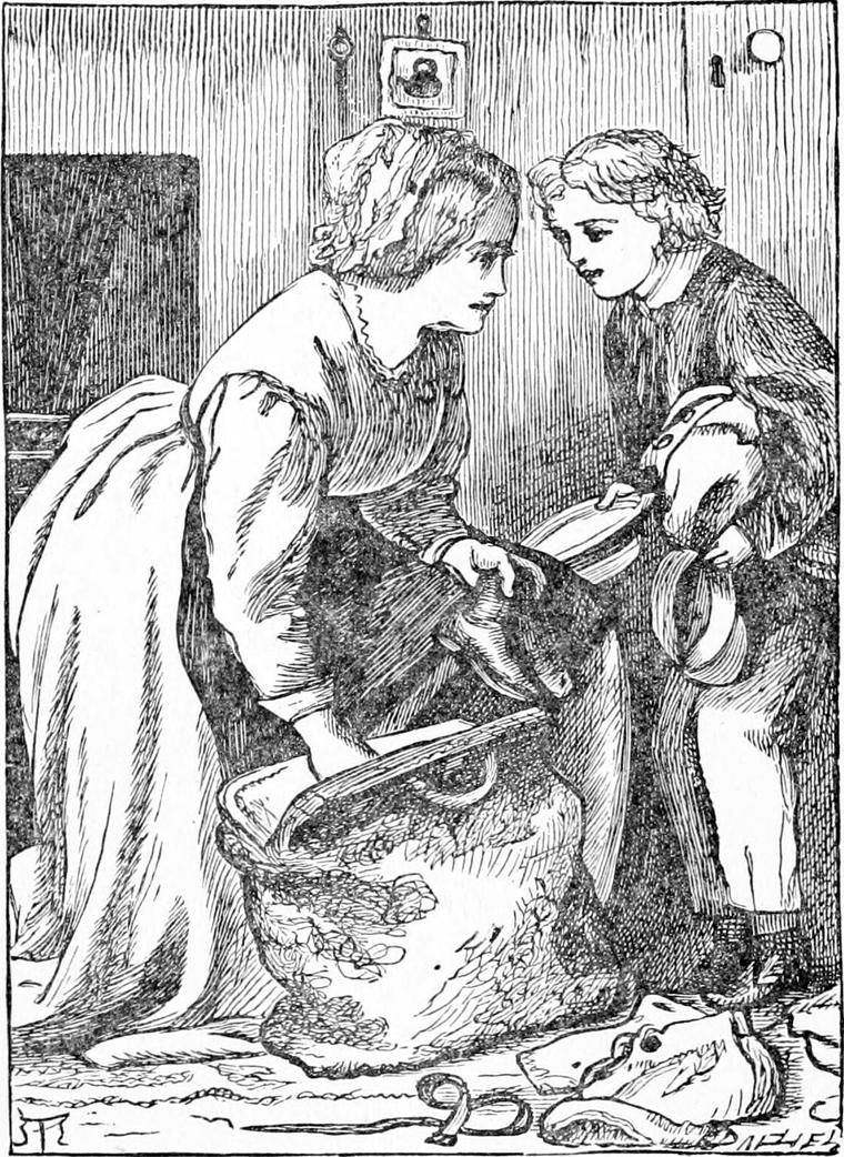 Diamond's mother kneels over a bulging bag, packing his things for the journey, while Diamond looks on holding a cap.