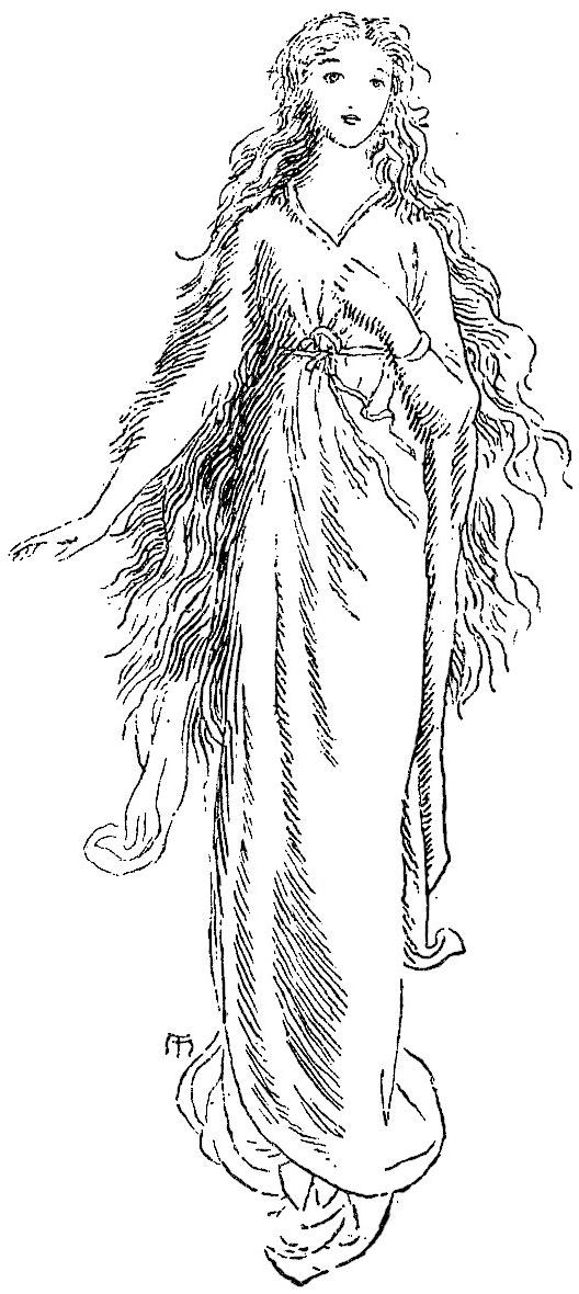 The tiny woman of the first chapter, Anodos's fairy grandmother, stands in a long gown with her hair streaming nearly to her knees.