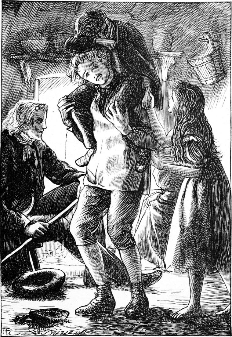 Three young people at night: a tall boy in the middle, a boy with a stick on the left and a girl on the right.