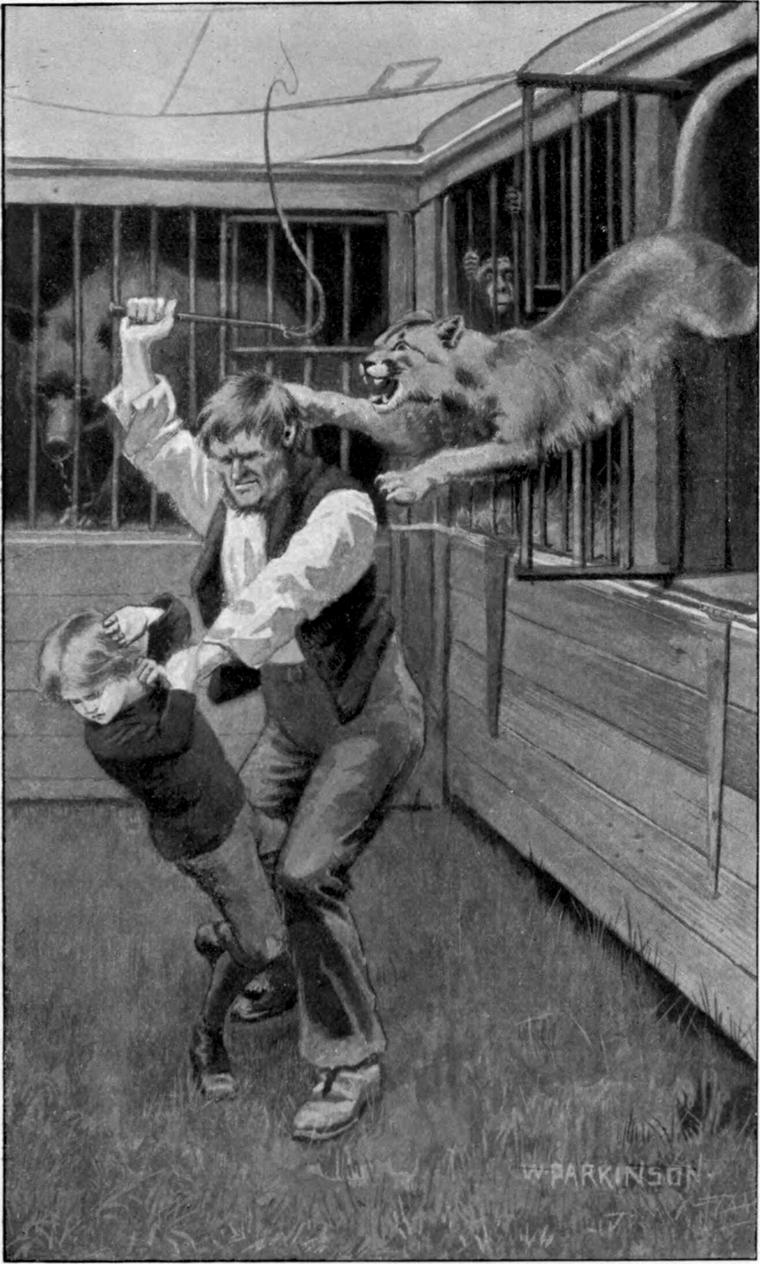 A man seizes Clare beside the wild-beast cages, and the puma springs out of its cage at him.
